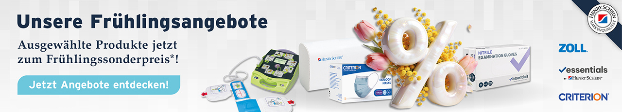 Unsere Fruehlingsangebote: Ausgewaehlte Produkte jetzt zum Fruehlingssonderpreis, haendedesinfektion, nitrilhandschuhe, aerzterollen, masken, defibrillator, zoll, henry schein